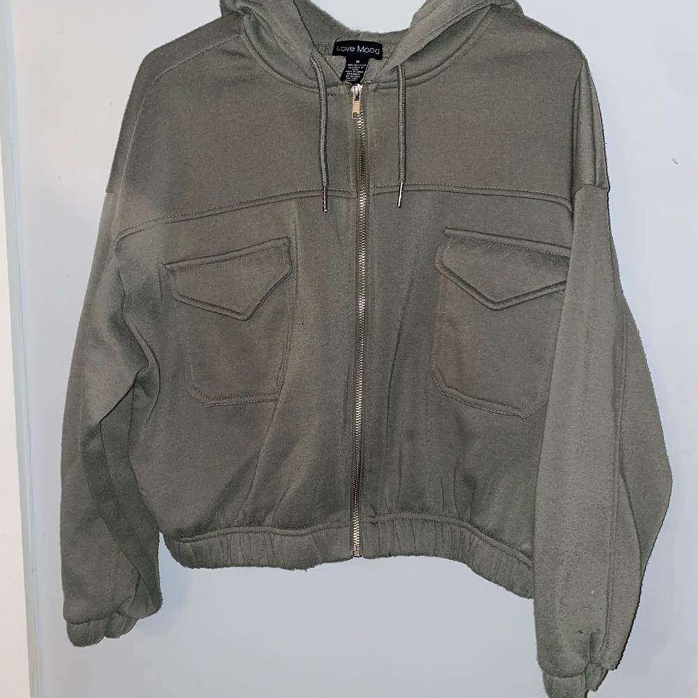 Love Mood Sage Green Zip-Up Hoodie